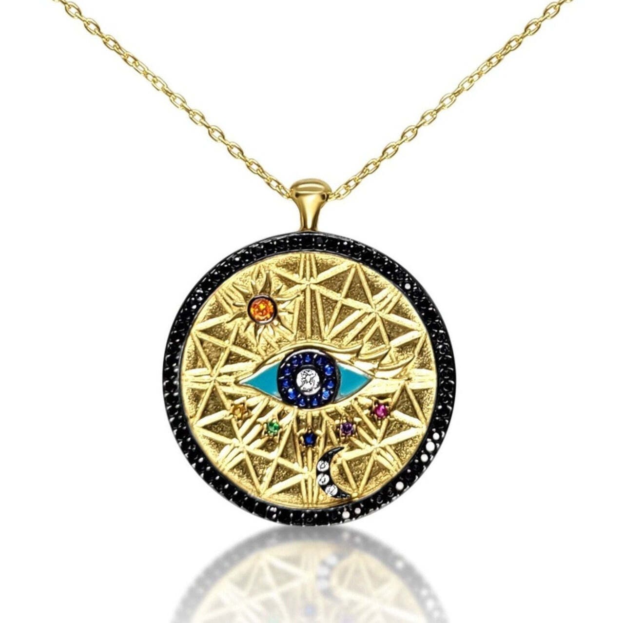 Sterling Silver 925 Evil Eye Universe Pendant Necklace Protection