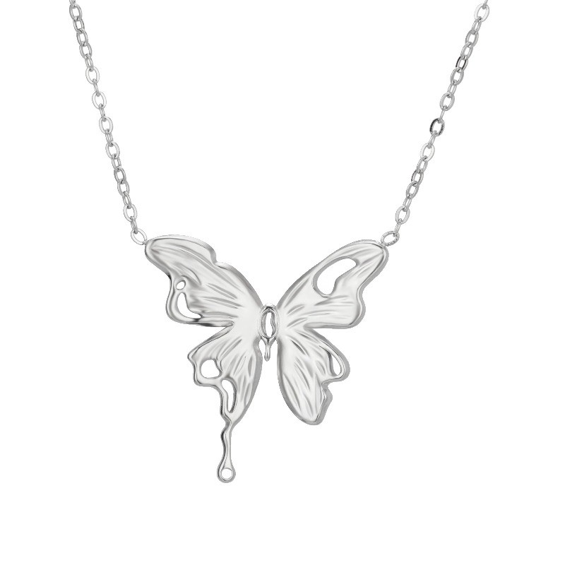 Women’s Stainless Steel Butterfly Pendant Necklace Fashion Collarbone Chain