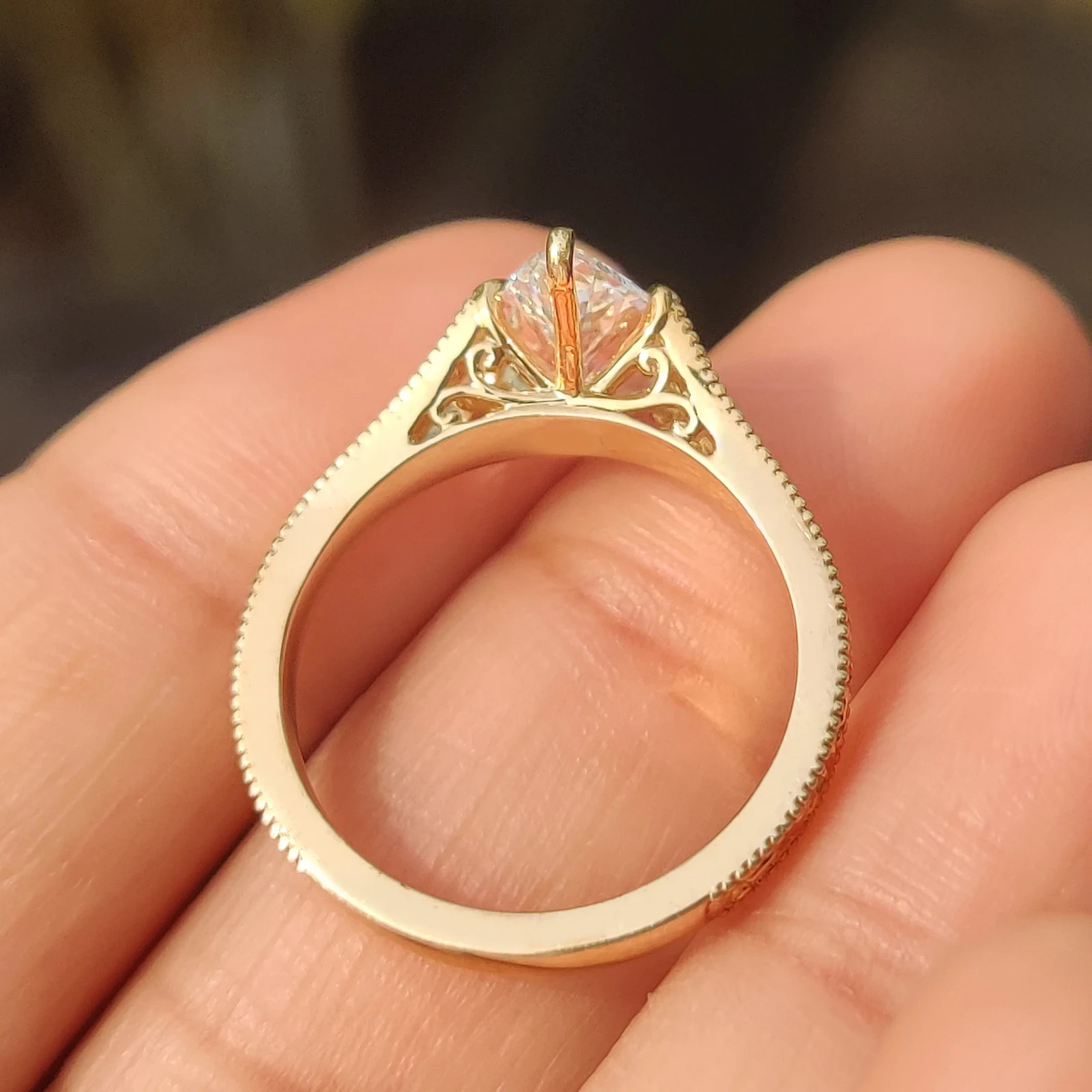 2.00CT Solitaire Lab Grown Diamond Marquise Cut Diamond Ring in Milgrain Details