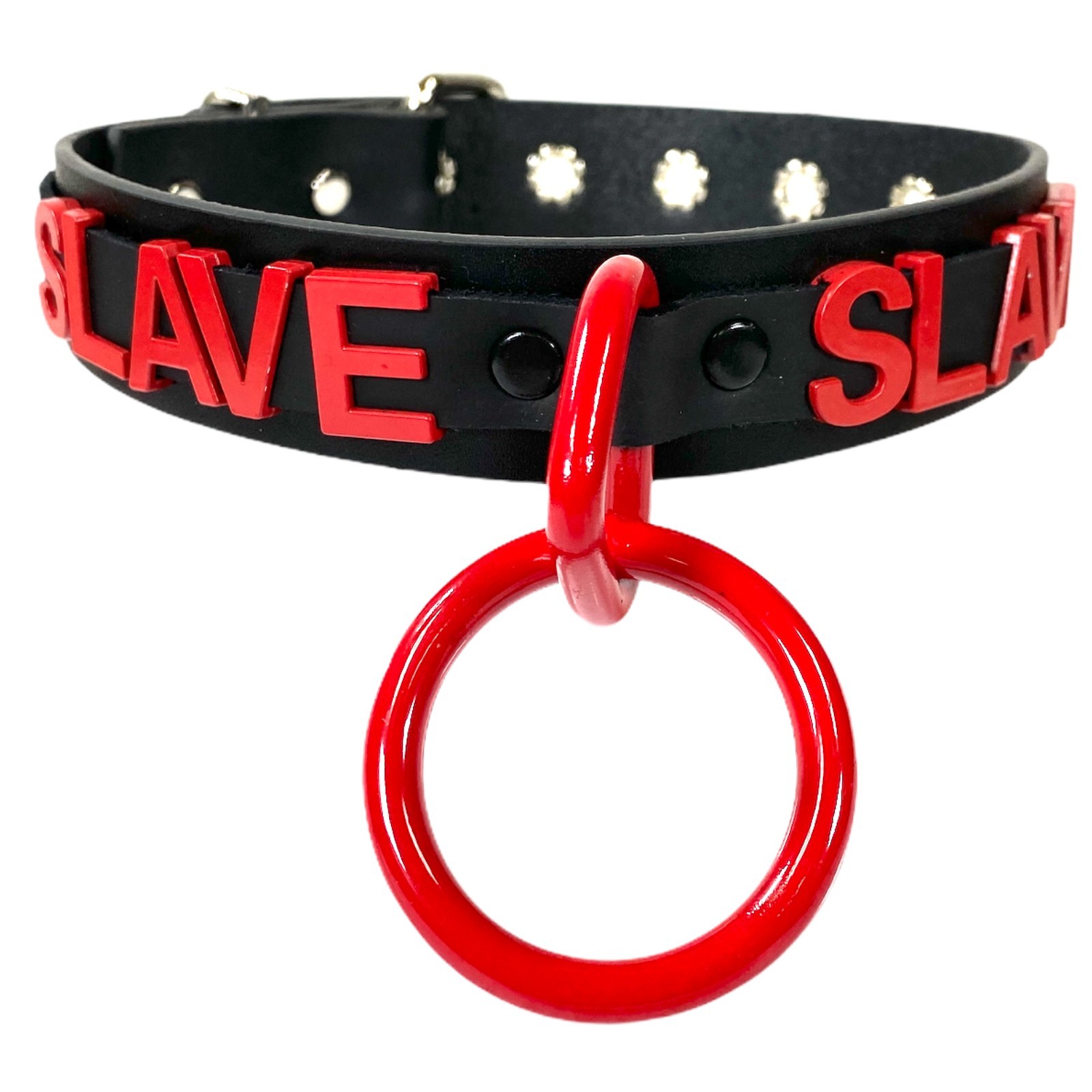 Name Bondage Collar Black O Ring RED Letter Slave Leather BDSM Slut Choker