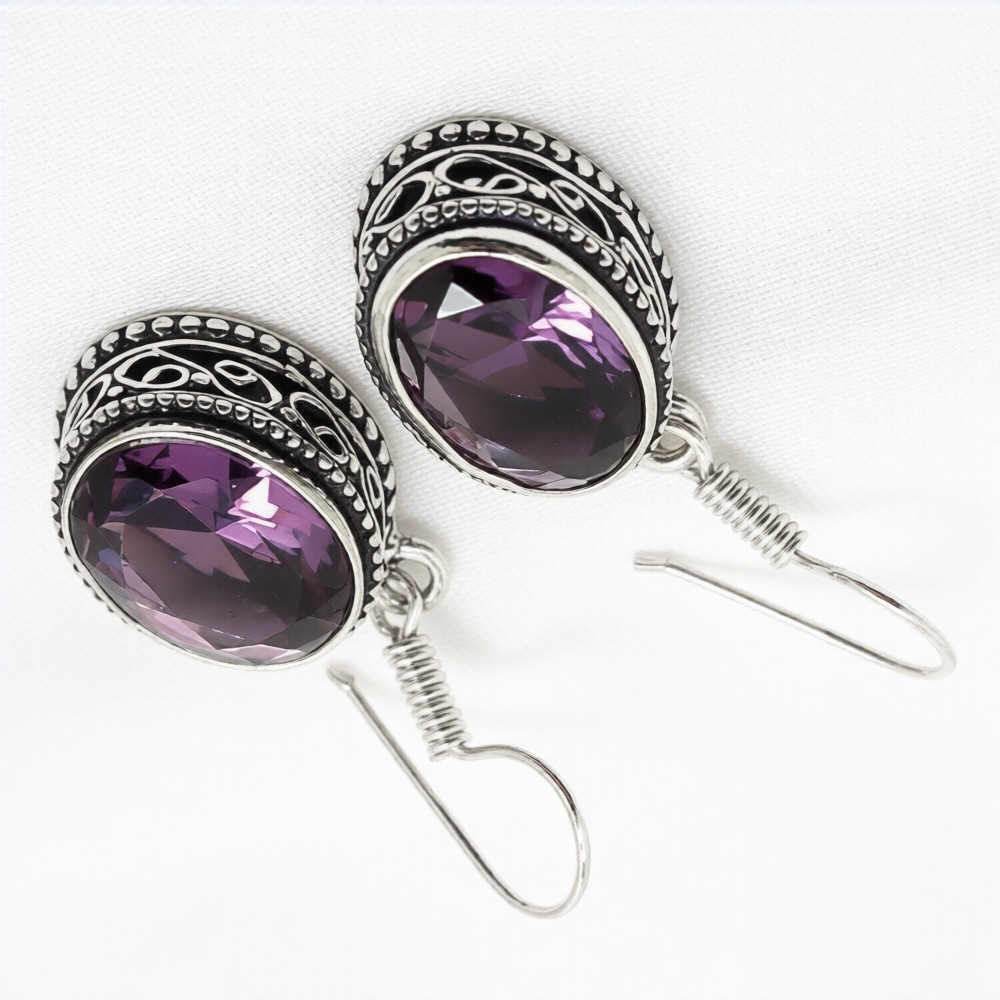 African Amethyst Gemstone 925 Sterling Silver Handmade Jewelry Earrings 1.60″