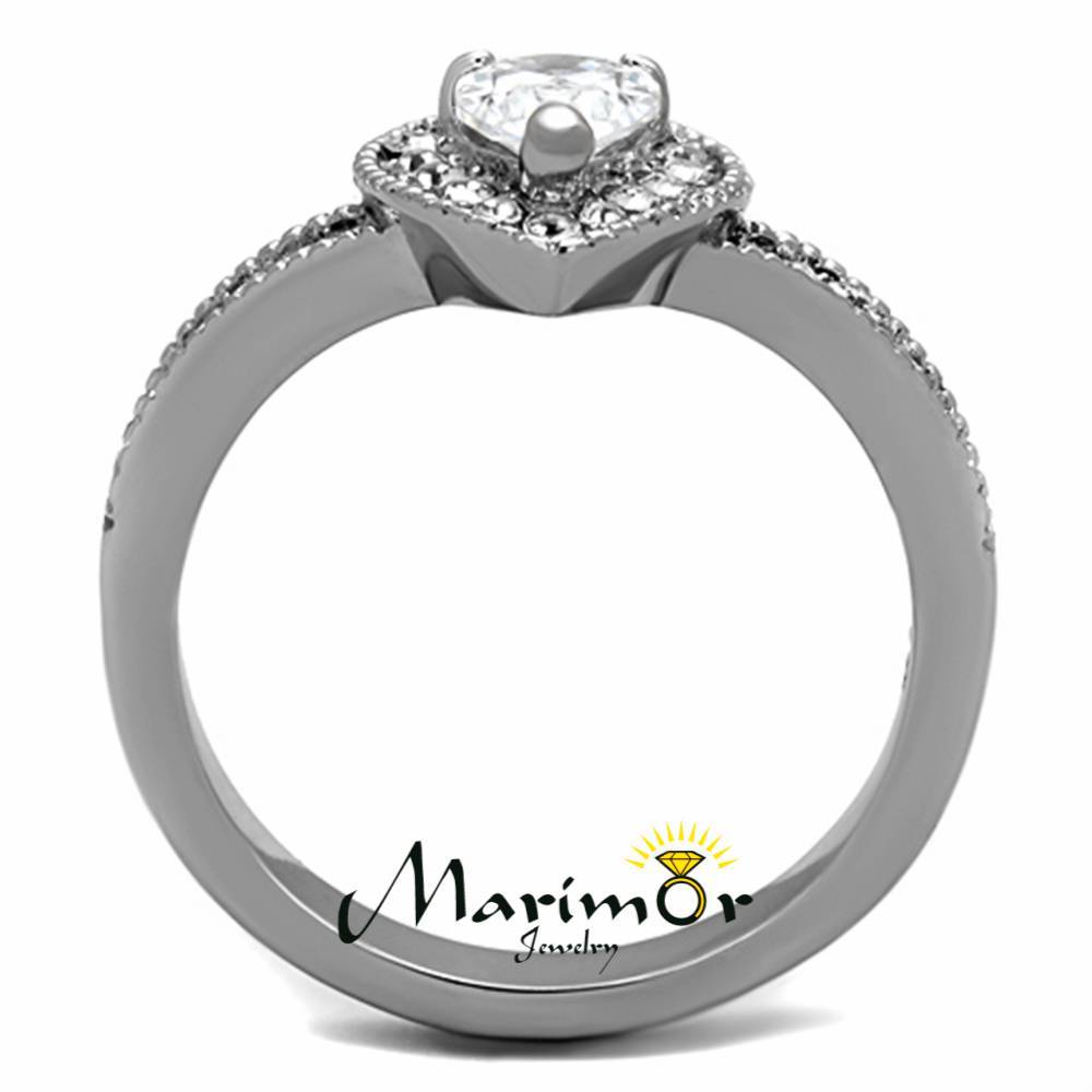 1.08 Ct Pear Cut CZ High Polished Stainless Steel Halo Engagement Ring Size 5-10