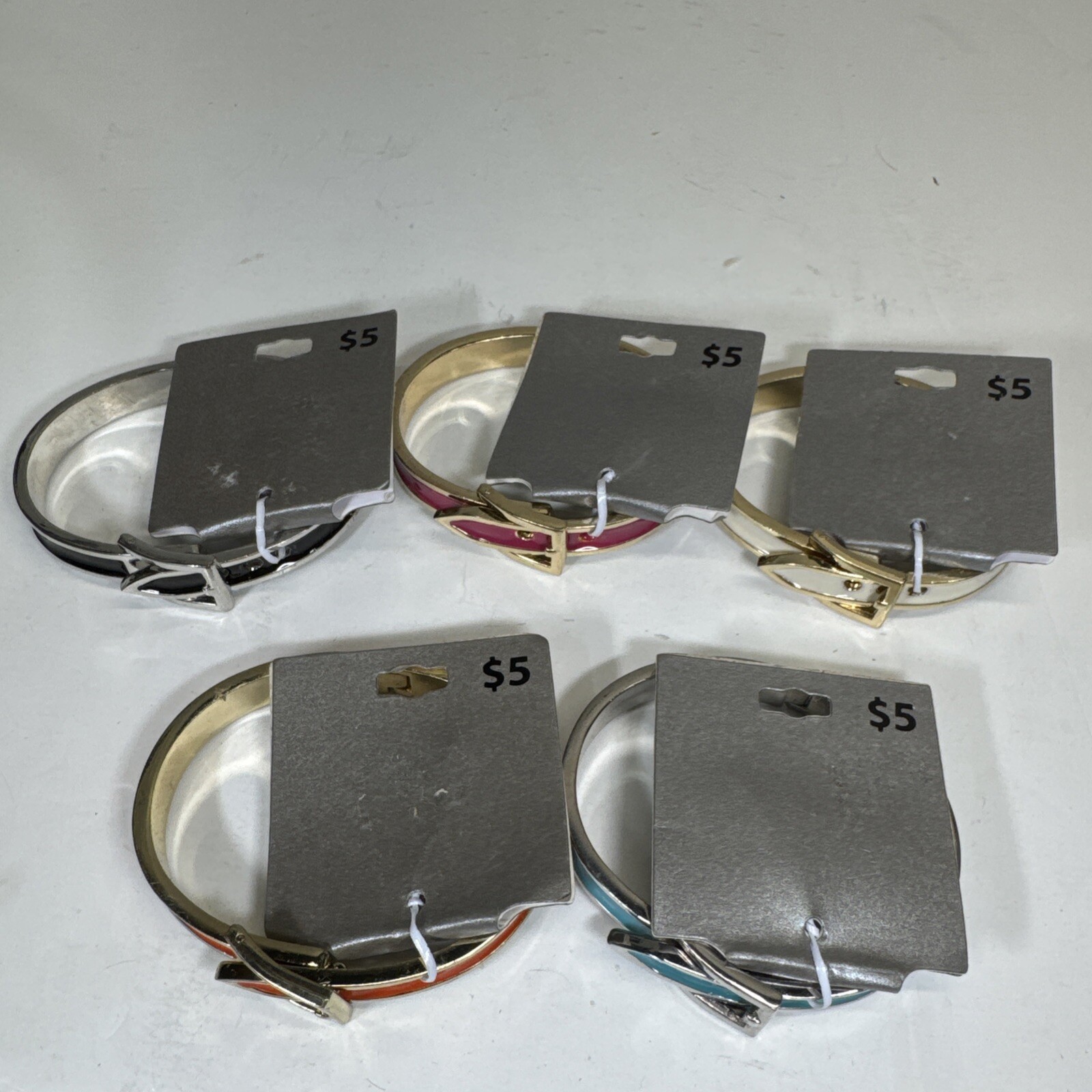 (5) New Enamel Silver Gold Tone Bangle Bracelet Set Wrist Pink White Black Orang