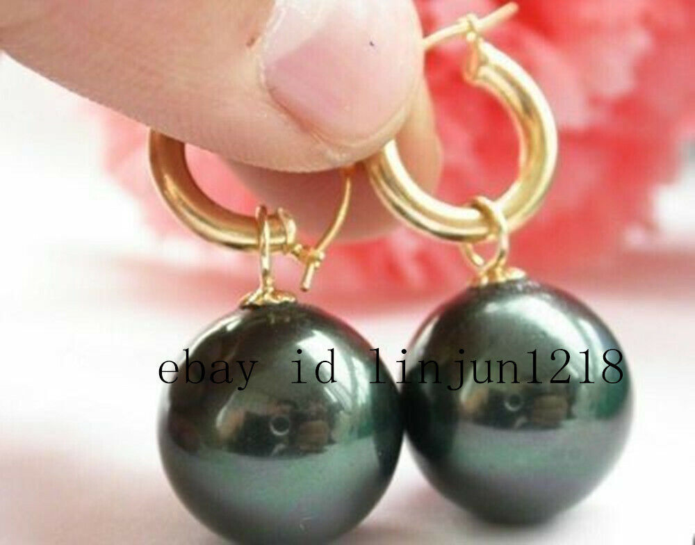 HOT 10/12/14mm Black Whit Gold Gray South Sea Shell Pearl Earring