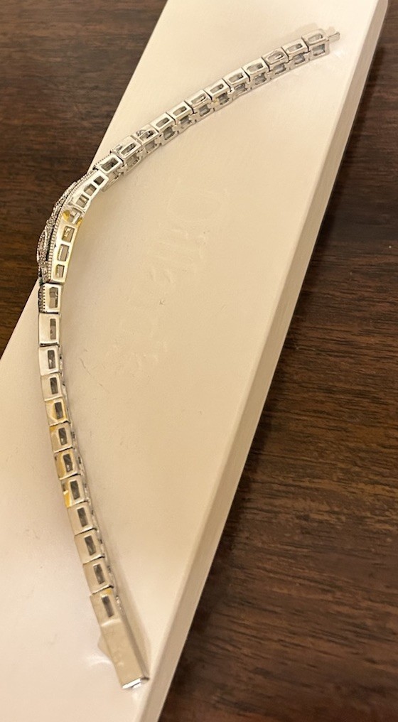 Silver Tone Emerald Green CZ And Diamond CZ Art Deco Inspired Bracelet NWT