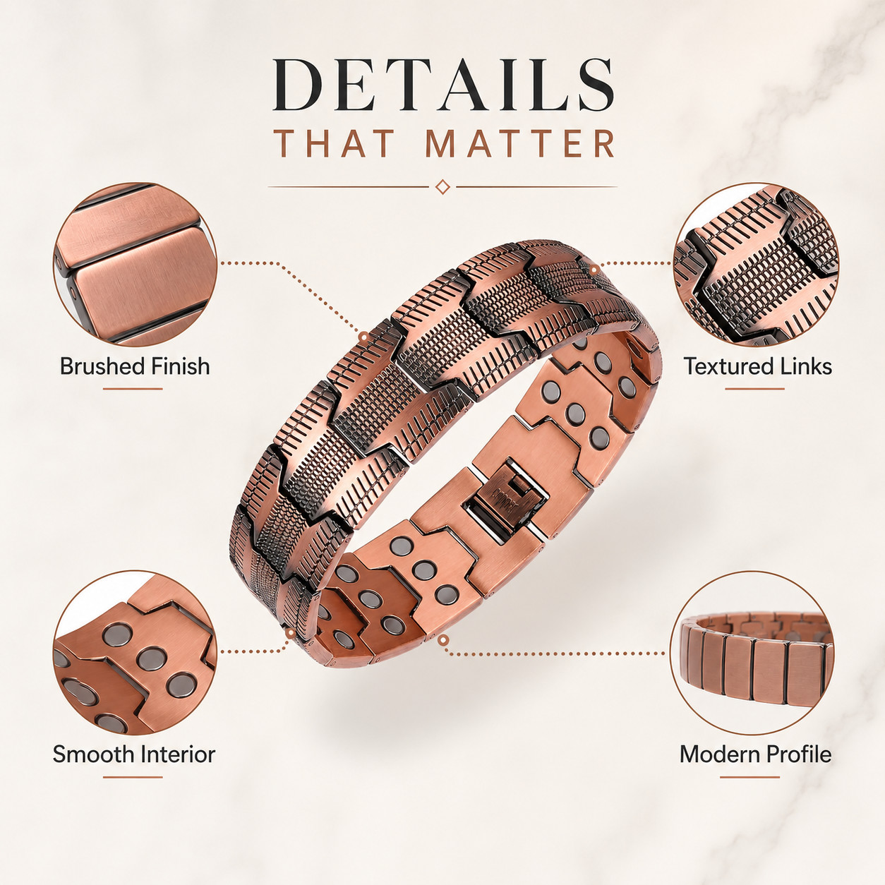 Elegant Copper-Tone Magnetic Bracelet for Men Adjustable Pain Relief Arthritis