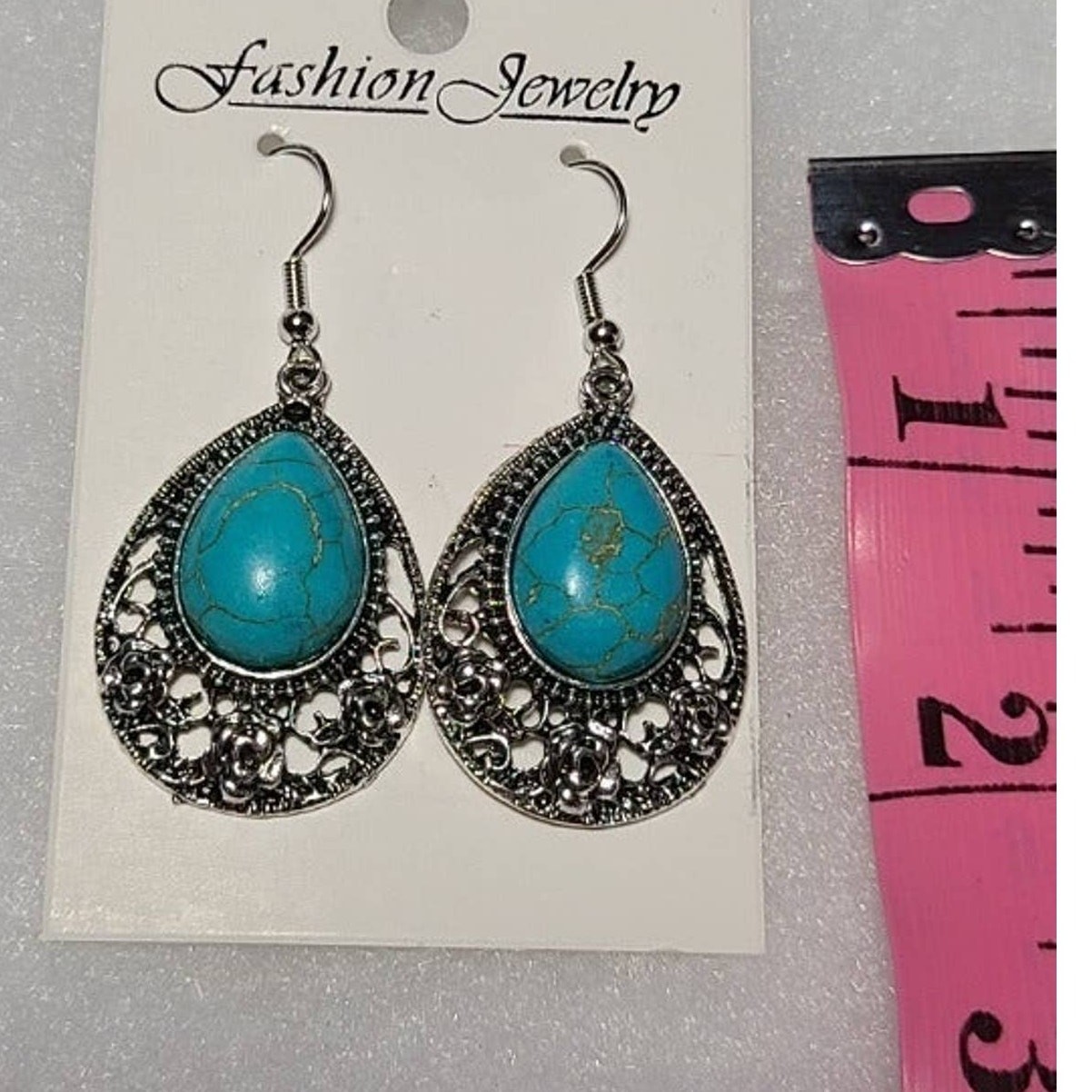 Silver Turquoise Stone Dangle Drop Fashion Earrings
