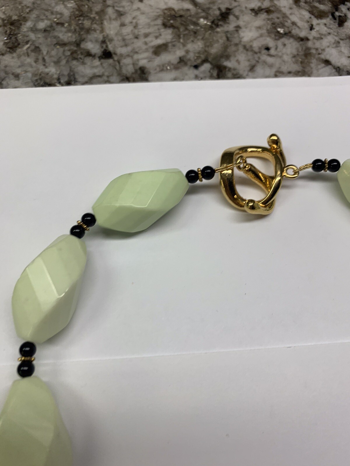Beautiful Light Green Beaded Costume Jewelry Necklace With Hand Painted Pendant
