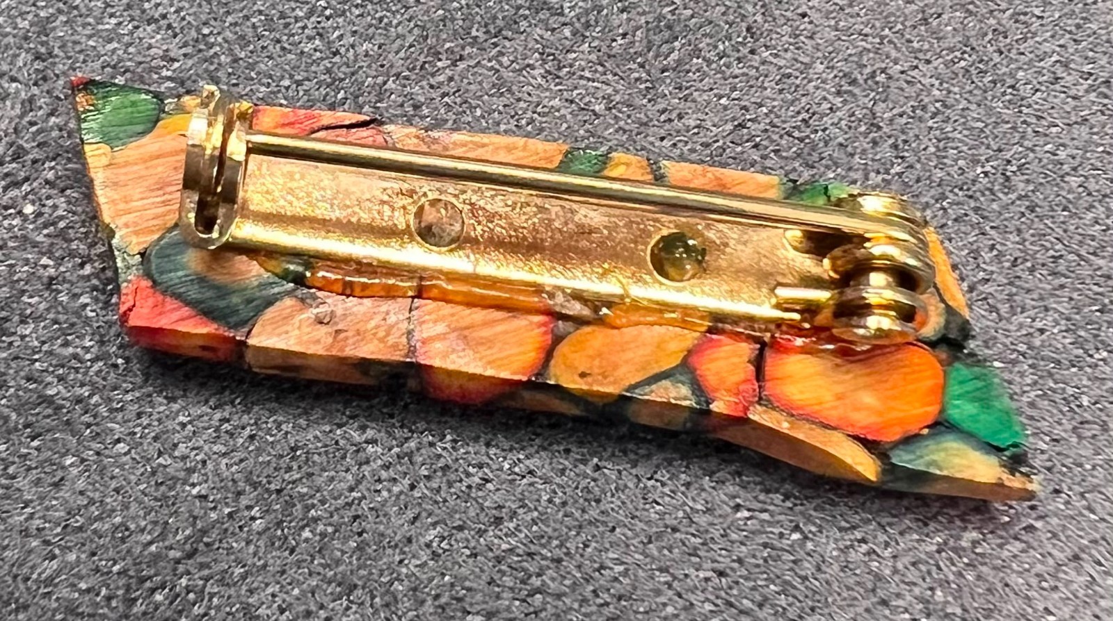Vintage Handmade Mosaic Bar Brooch Resin Coated Abstract Art Pin Colourful Retro