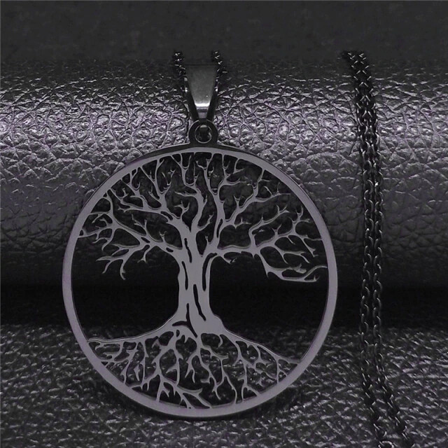 Tree of Life Stainless Steel Pendant Chain Necklace Silver Gold Color Women Men