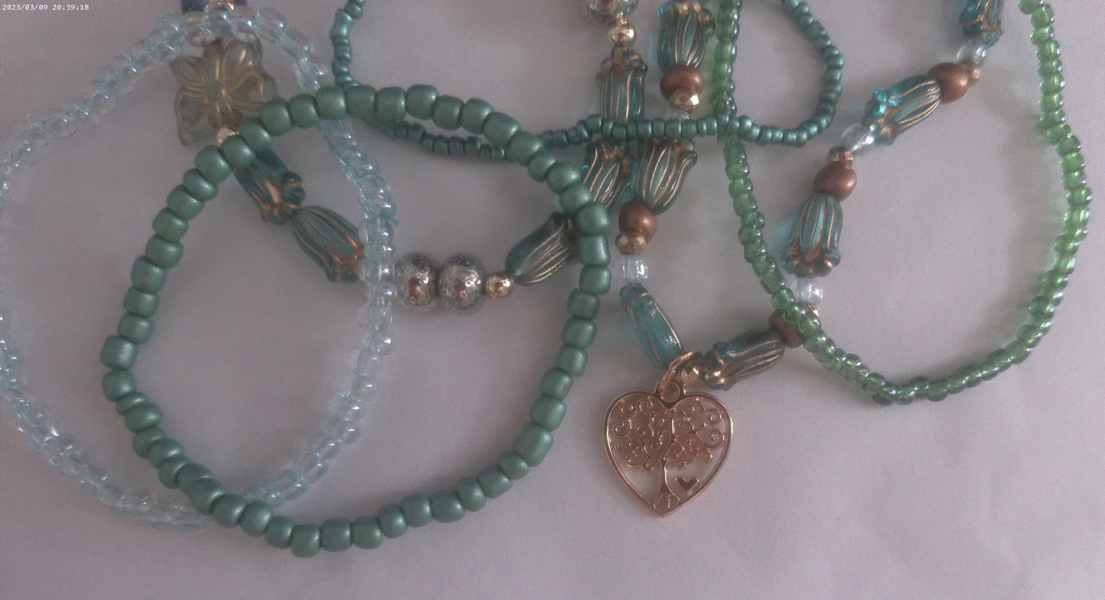 New Set of 6 Assorted Beaded Bracelets Shades of Seafoam Green All Occasions