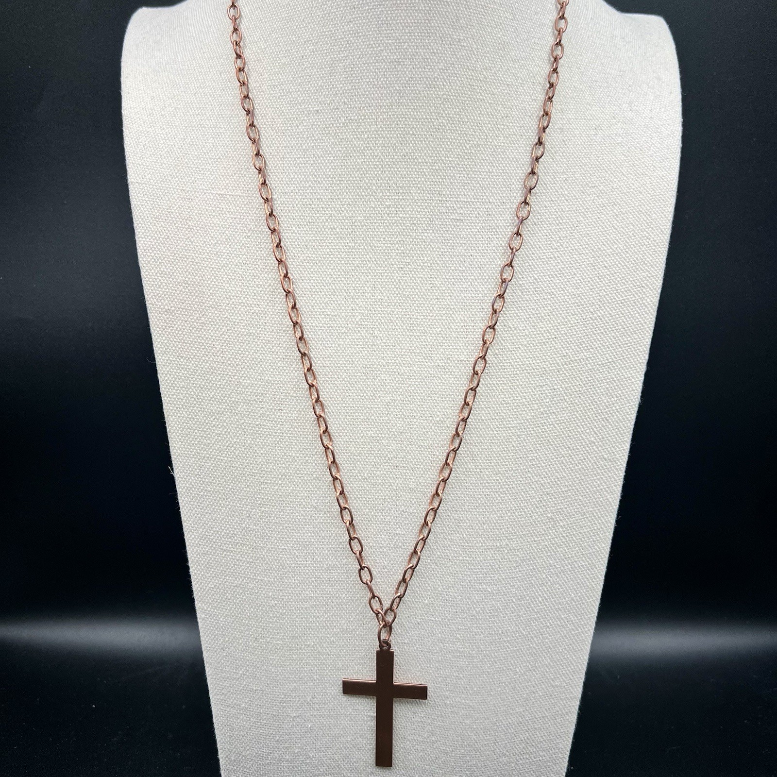 Large Solid Copper Cross Necklace 27″ Handmade Artisan Faith Pendant Unisex