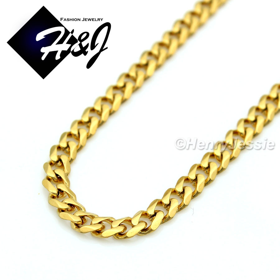 20″Men Women Stainless Steel 3mm Gold Plated Miami Cuban Curb Chain Necklace