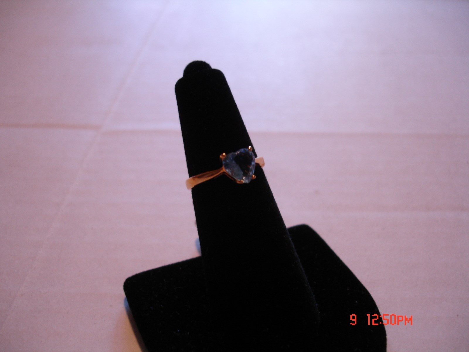 AQUA MARINE HEART GEMSTONE RING IN 14KT, SIZE: 5