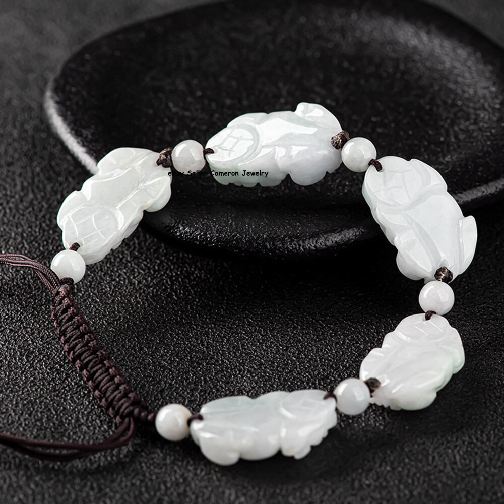Real Grade A Natural White Jade Jadeite Unisex Lucky 5pcs Pixiu Beads Bracelet