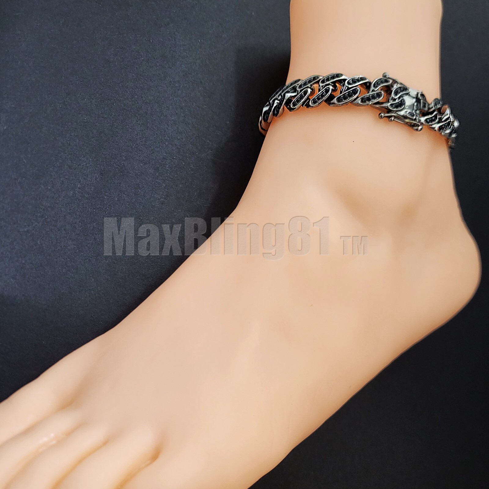 HEMATITE PLATED ALLOY 8.5″ 10″ 11″ CUBIC ZIRCONIA CUBAN CHAIN BRACELET ANKLET