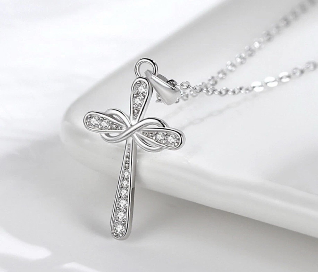 925 Sterling Silver Crystal Cross Pendant Necklace Women Girls Jewellery Gift UK