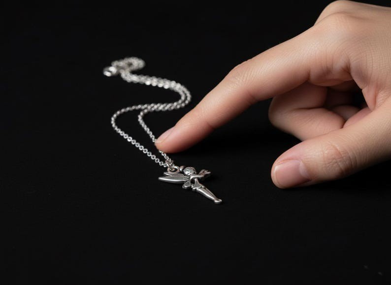 925 Silver Fairy Pendant Necklace, Angel Charm Minimalist Necklace for Women