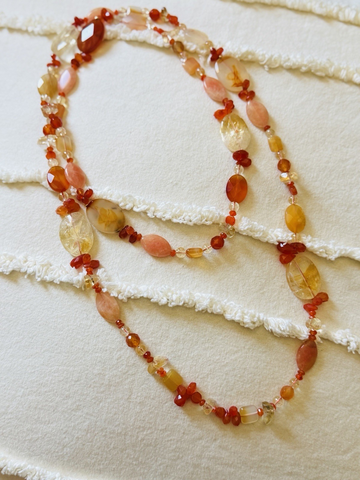 Vintage Estate Semi- Precious Stone Beaded Citrine- Carnelian- Agate-Necklace