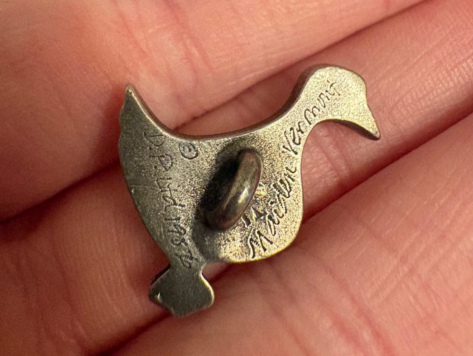 Vintage Pewter Duck Pendant 0.75″ Maiden Vermont Signed DP Ltd 1986 Danforth