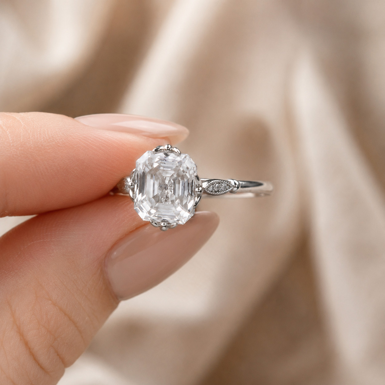 925 Sterling Silver Emerald Cut White CZ Solitaire Engagement Four Prong RIng