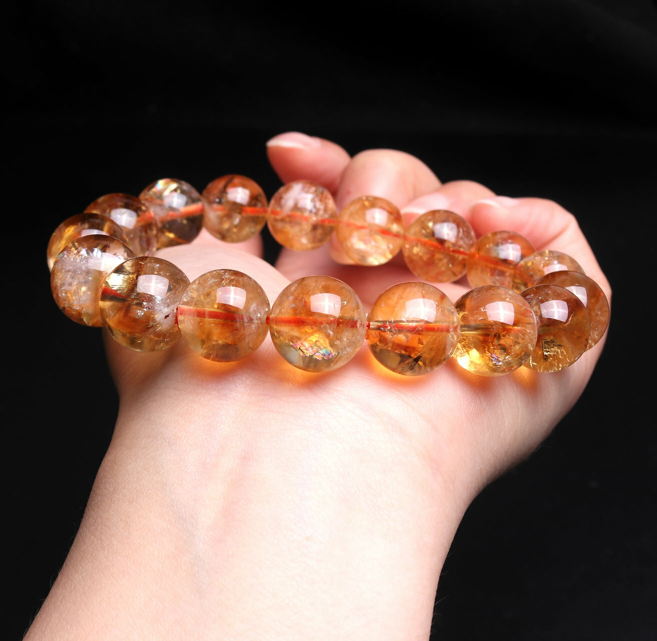 13.1mm Natural Yellow Pyramid Phantom Quartz Crystal Beads Bracelet C0216