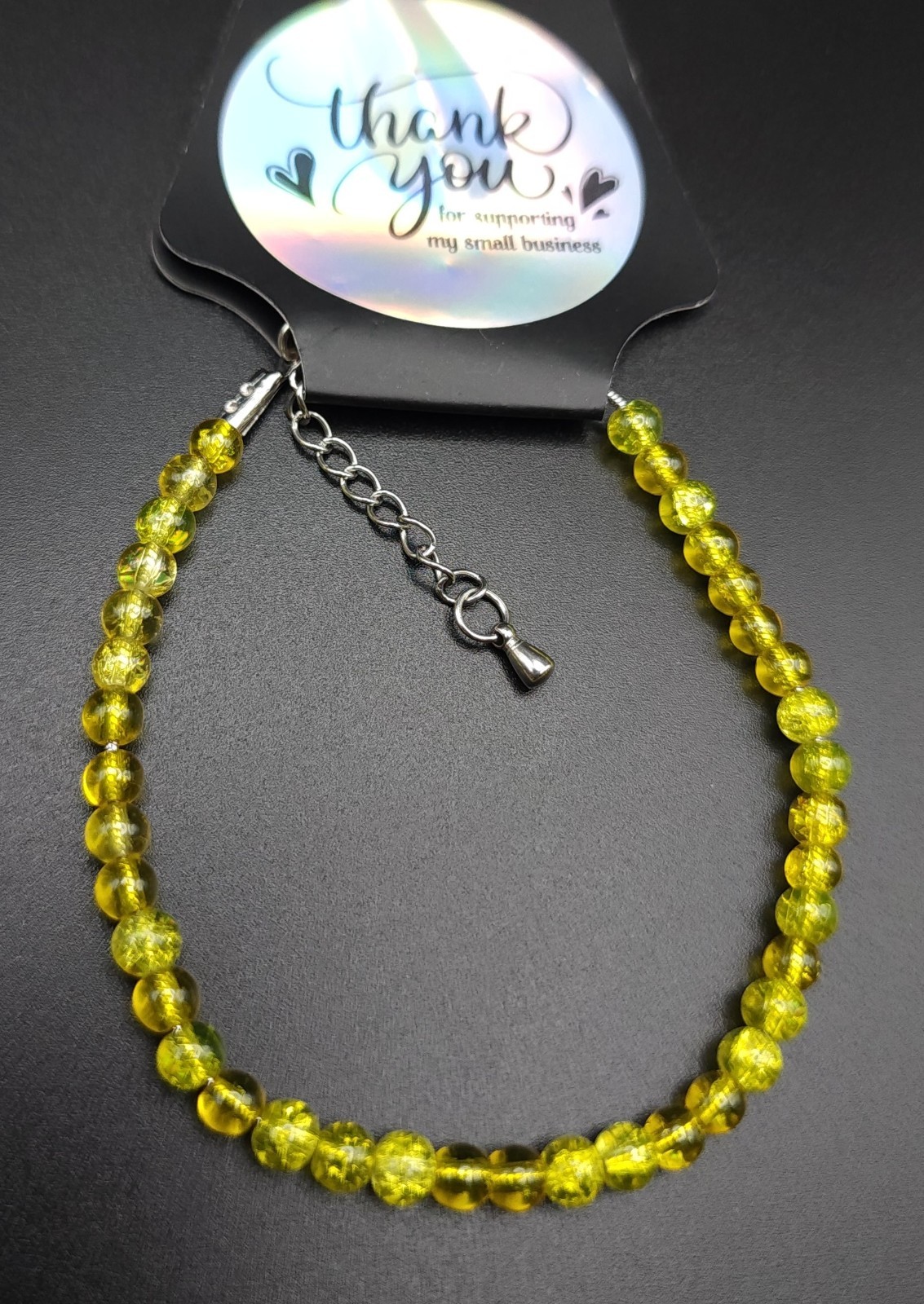 Yellow Round Beaded Bracelet Lobster Clasp Adjustable