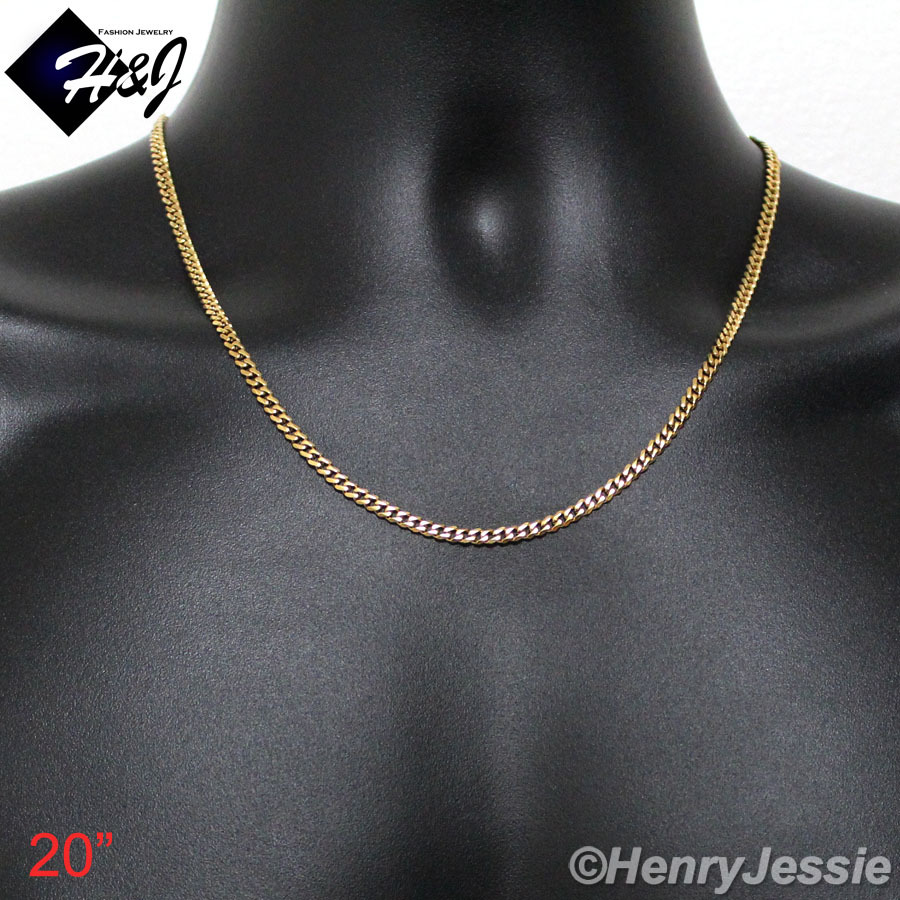 20″Men Women Stainless Steel 3mm Gold Plated Miami Cuban Curb Chain Necklace