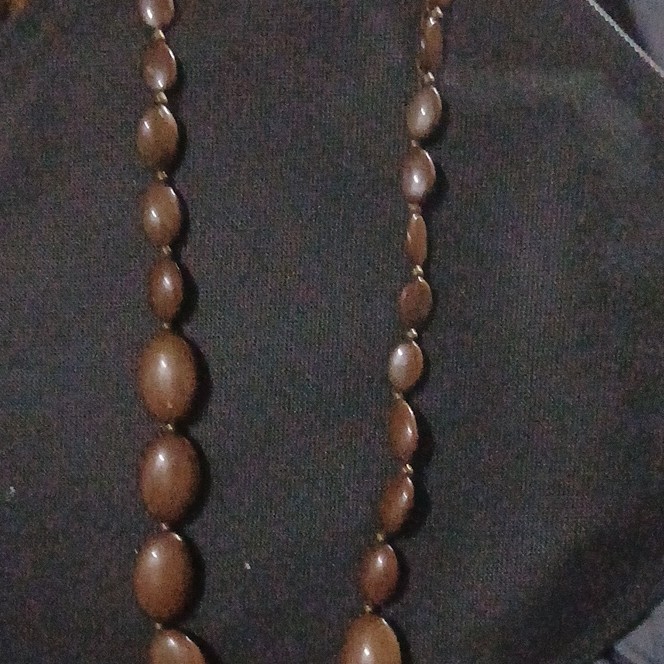 Brown Beaded Necklace Oval Beads Metal Chain Lobster Clasp Fashion Jewelry
