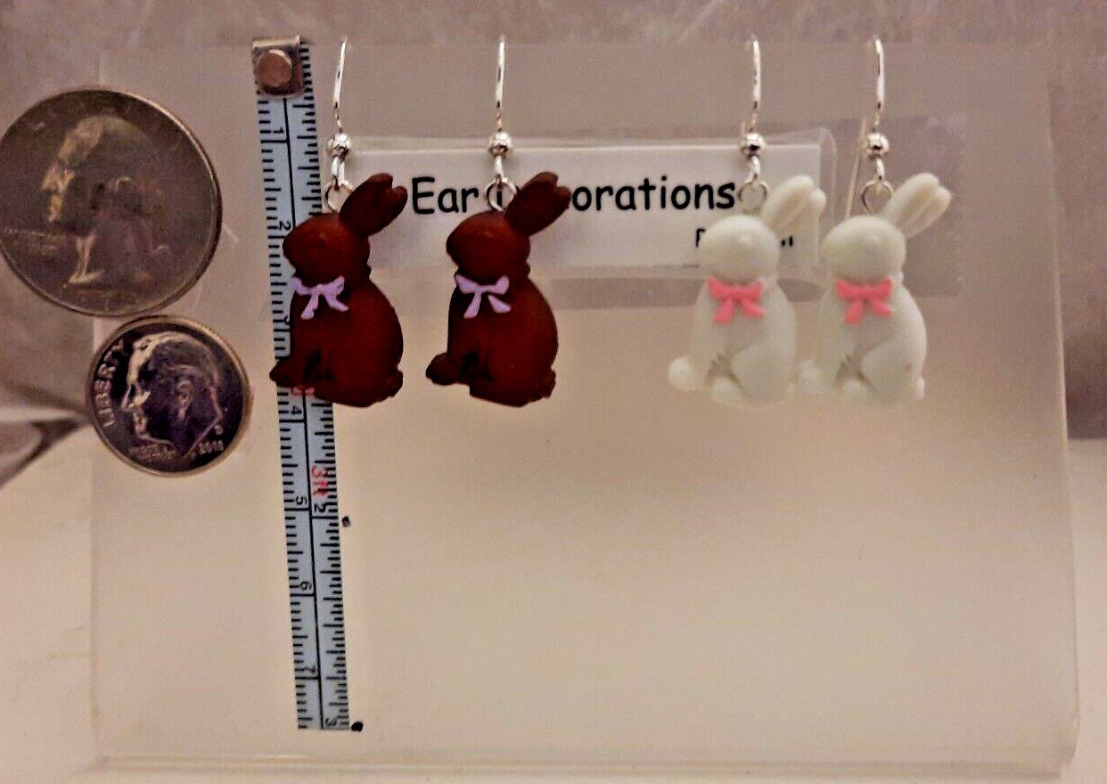 Chocolate or white Bunny Rabbit Earrings Silver hooks Ear Decorations by Robyn
