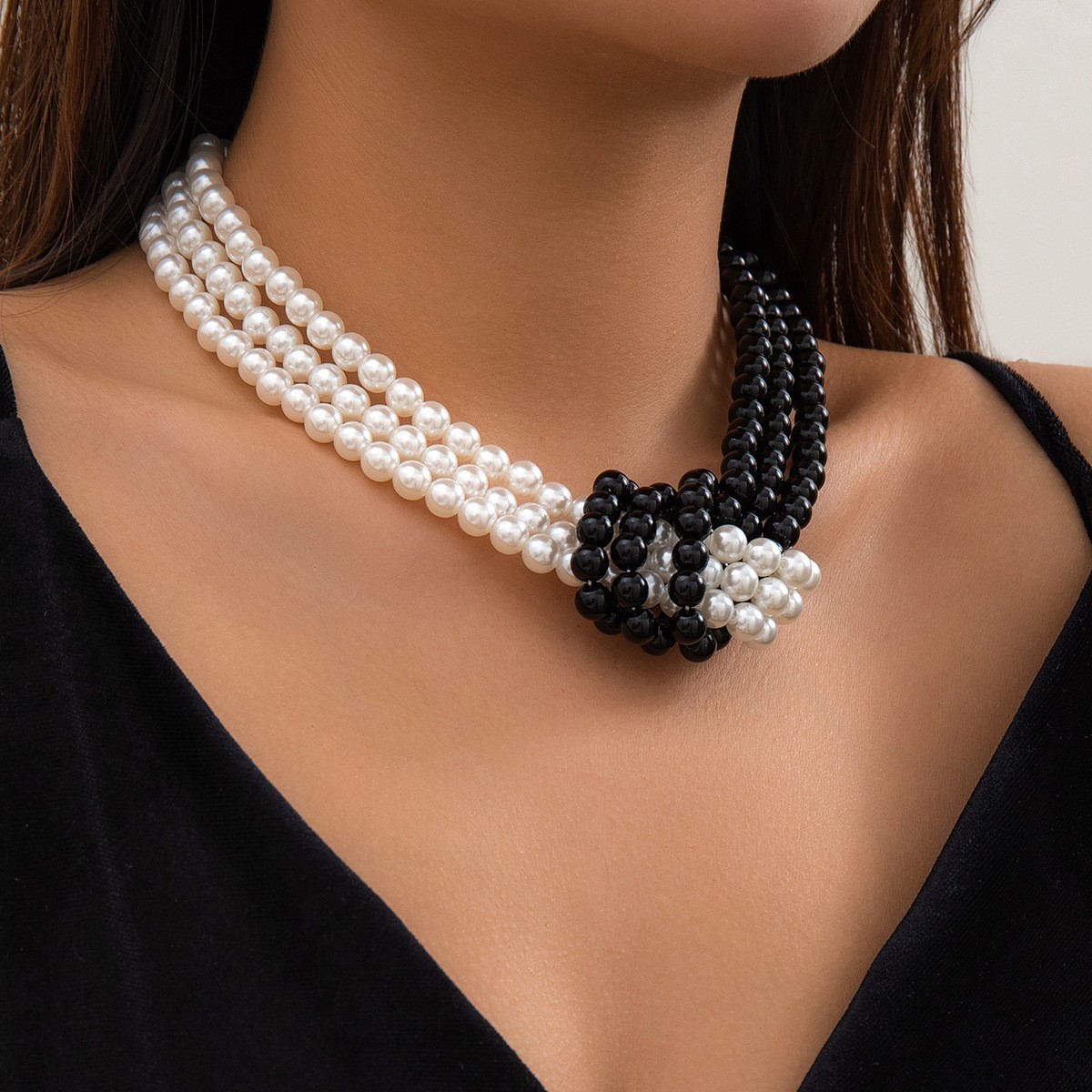 Multi Layer Faux Pearl Twisted Knot Choker Necklace Statement Bridal Elegant