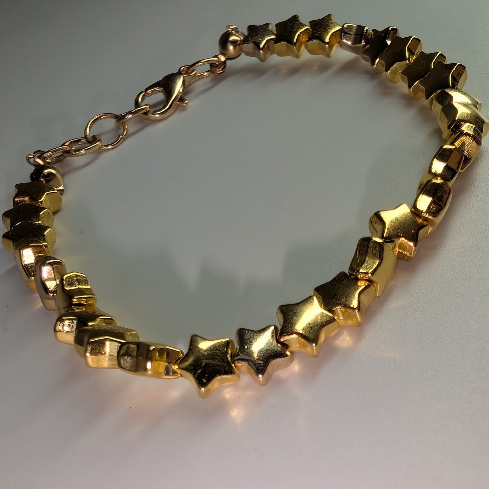 Lot of 3 Gold Tone Bracelets with Star Heart And Geometric Beads, Lobster Clasp
