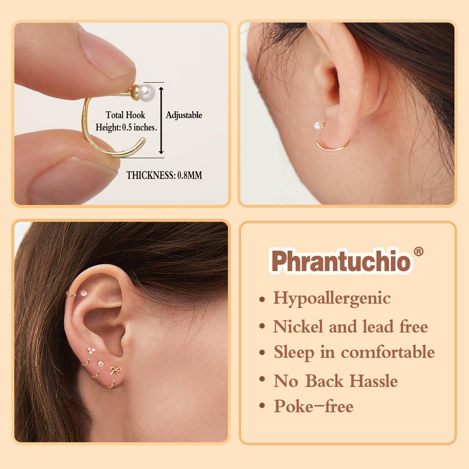 Half Hoop Huggie Earrings for Women Gold Silver Plated Ardant Backless Earrings