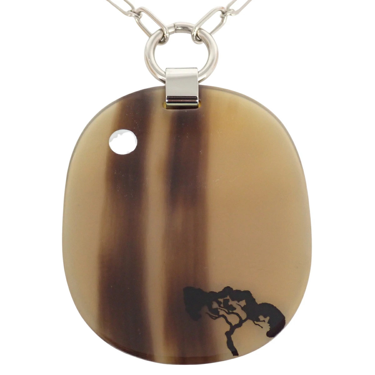 Hermes Buffalo Horn Chain Necklace Metal Accessory Jewelry Pendant Brown Tea Kha