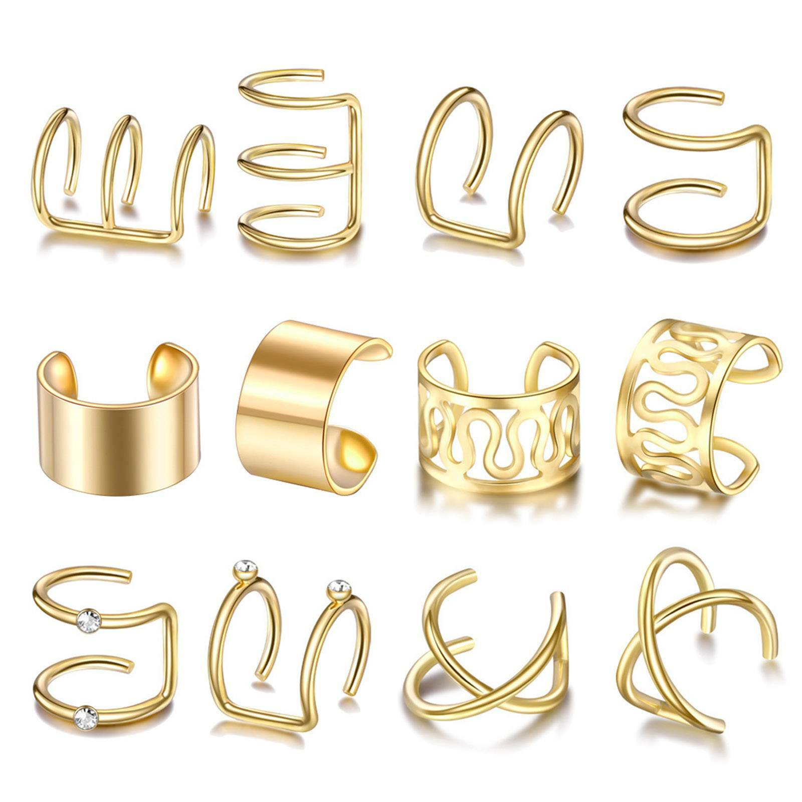 12PCS Ear Clip Cuff Wrap Fake Earring Stud Hoop Non Piercing Cartilage Helix Set