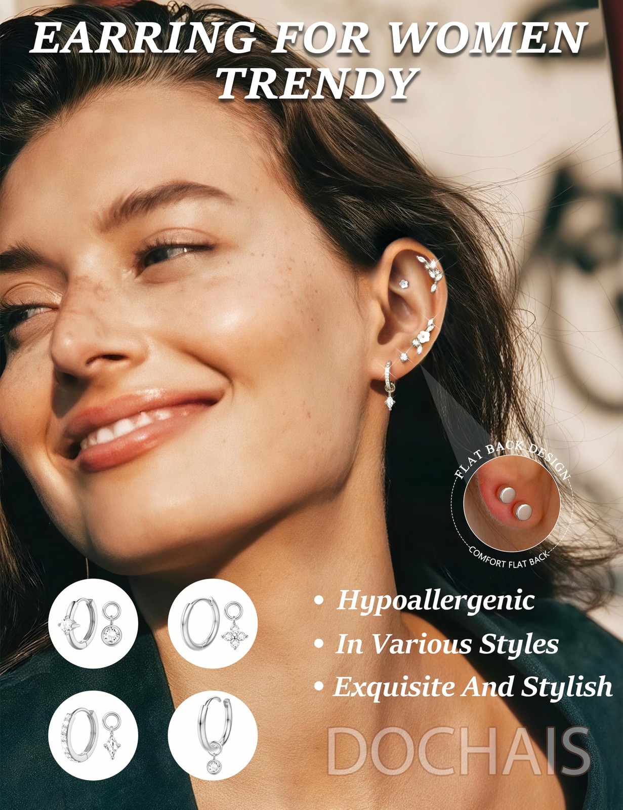 18 PCS Single Cartilage Varies (0.8mm, 6mm, 8mm, 10mm, 12mm, 5mm), Silver