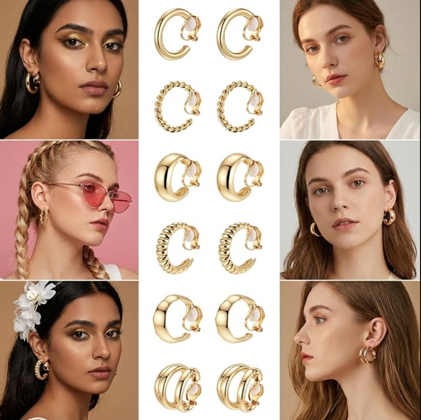 6 Pairs Gold Clip On Earrings for Women Non Pierced Chunky Twisted Knot Set