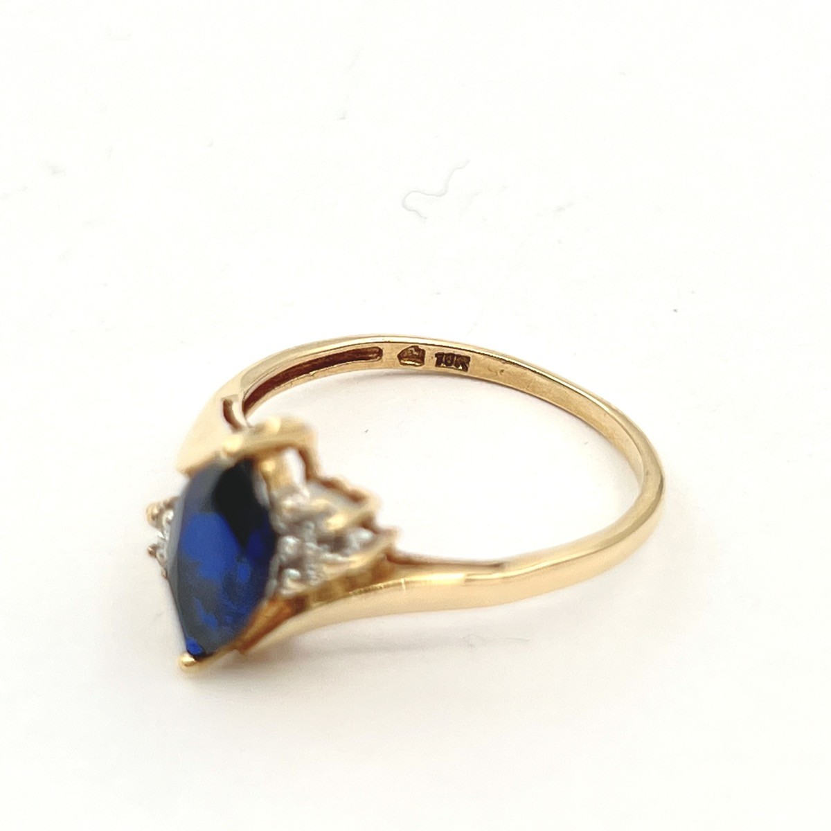 10k Yellow Gold Simulated Sapphire Marquise w/ Diamond Accents Ring Sz 7.25