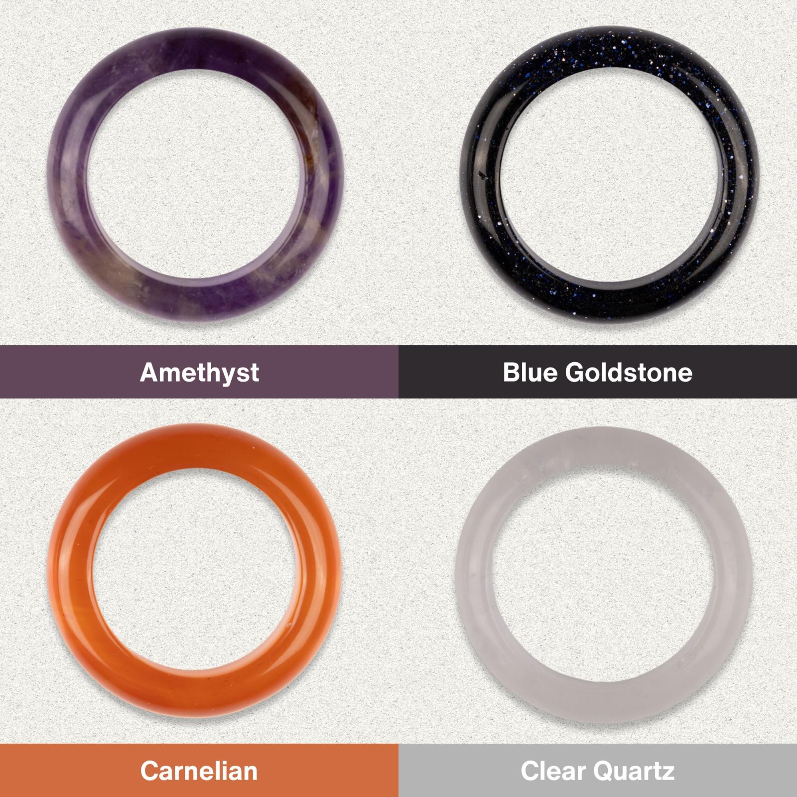 Healing Crystal Rings, Natural Stone Solid Bands, Jewelry Gifts, US Sizes 7-10