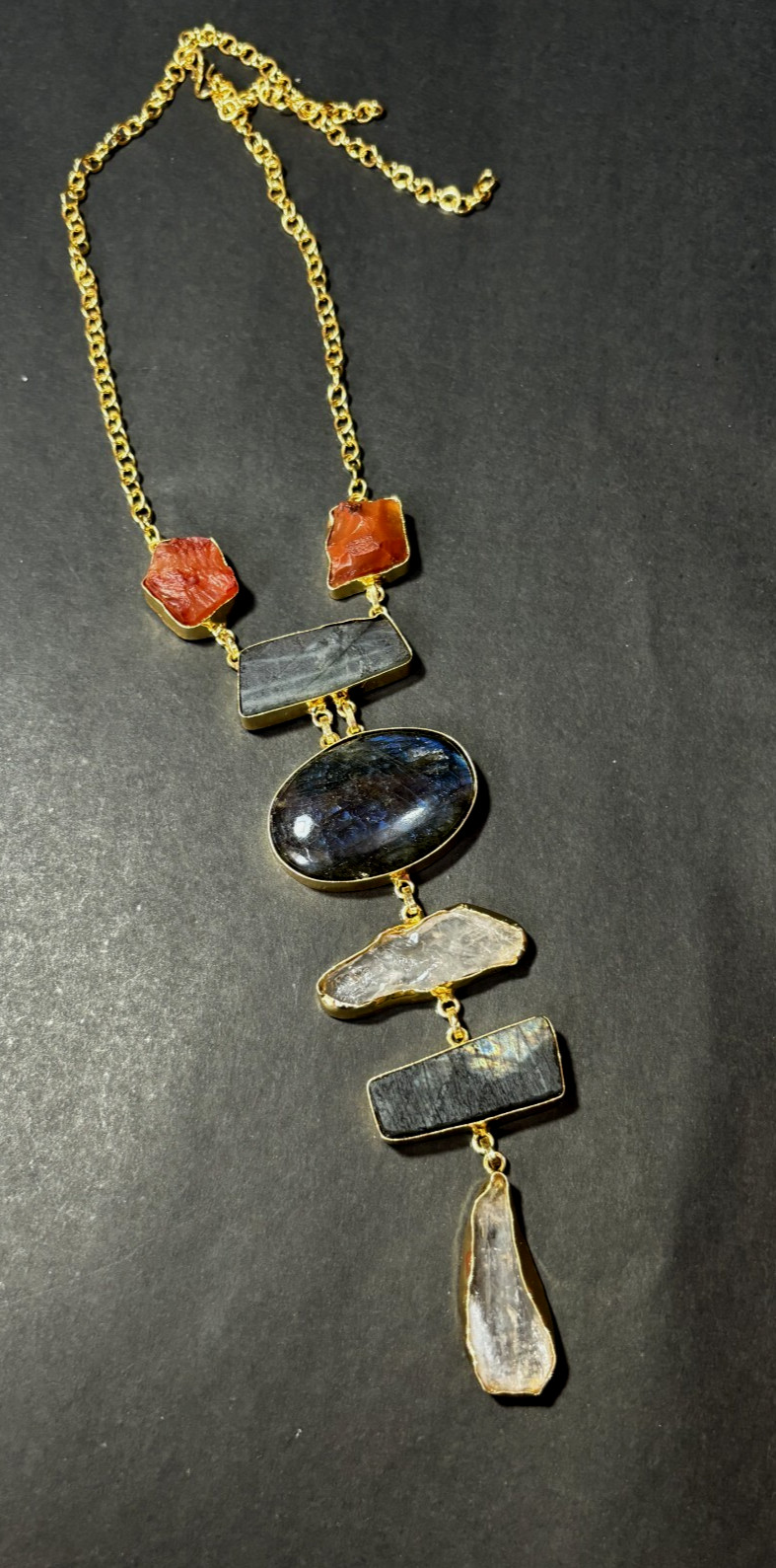 Multi Necklace carnelian Rough Labourdite Rough Necklace Long Jewelry.