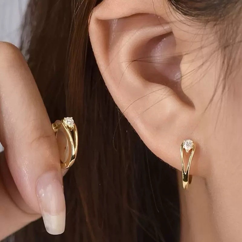 18K Gold Plated Teardrop CZ Huggie Earrings Open Hoop Earrings for women 431