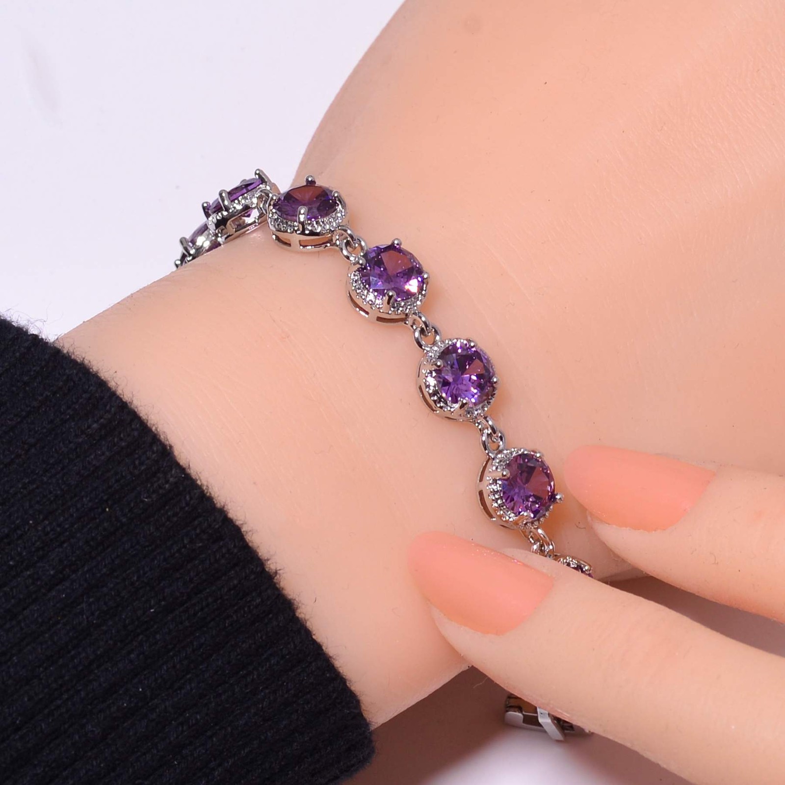 Purple Amethyst 925 Sterling Silver Tennis Bracelet 7.99″, Christmas Gift B69912