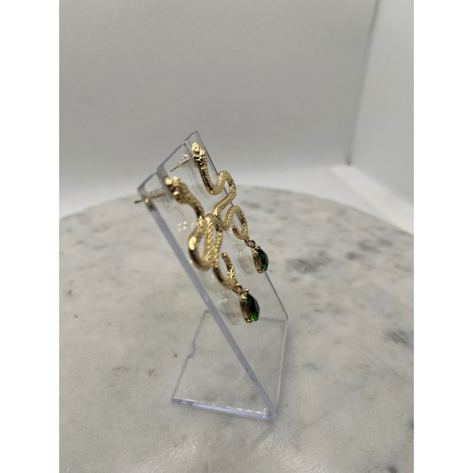Gold Snake Earrings Emerald Green Teardrop Crystal Serpent Dangle New Jewelry