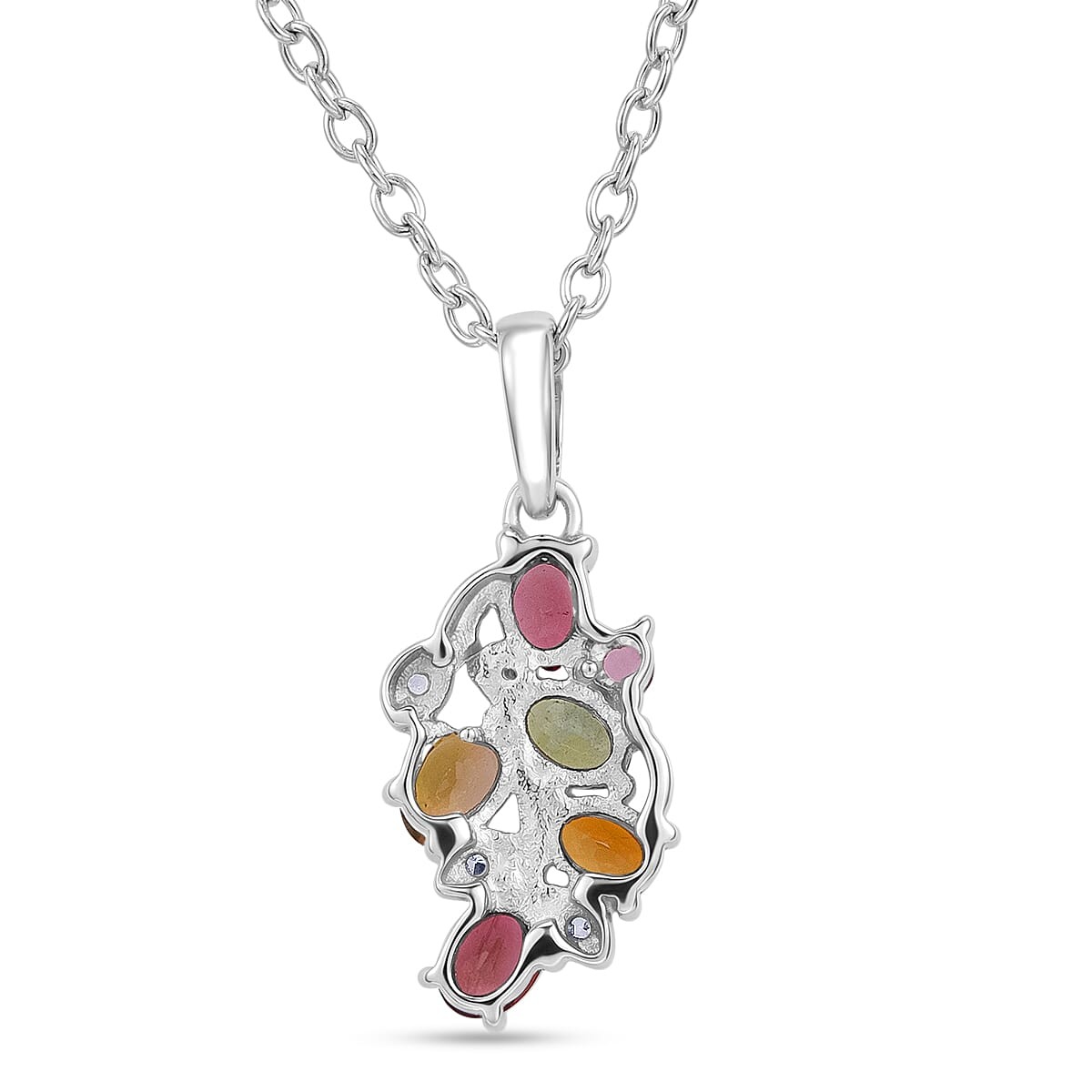 Multi-Tourmaline White Zircon 1.00 ctw Necklace in Rhodium Sterling Silver 20 In