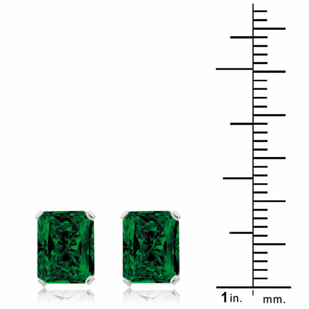 Women’s 925 Sterling Silver 2.00CTTW Emerald Cut Emerald Stud Earrings 7x5MM