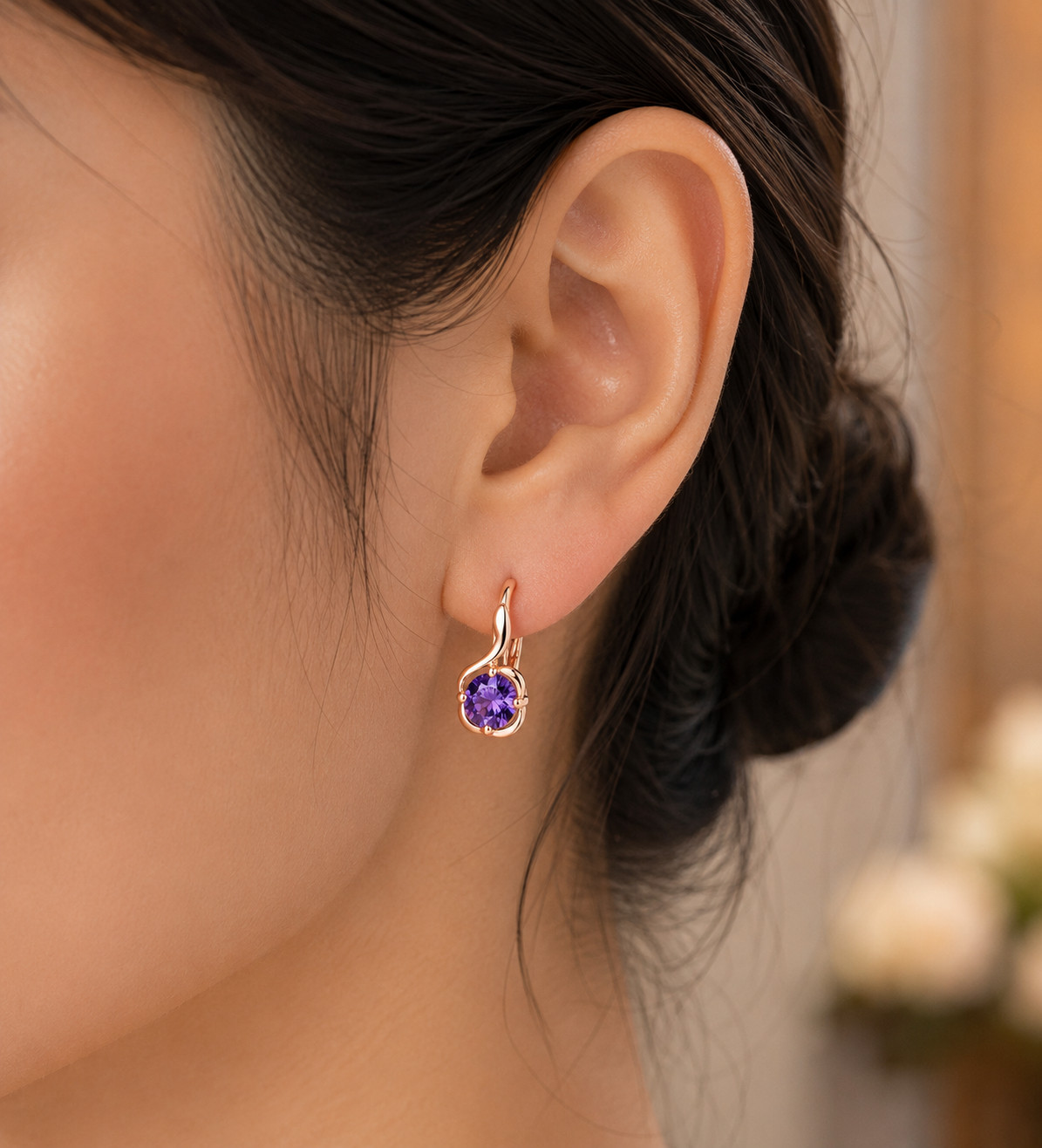 3Ct Round Cut Simulated Amethyst Engagement Hoop Earrings 14K Rose Gold Plated