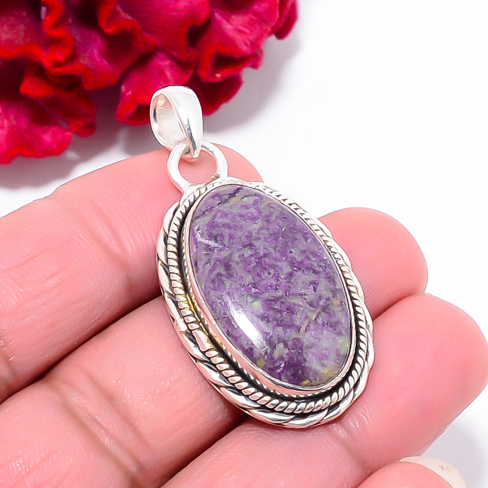 Variscite In Purpurite – Faires Tin Mine 925 Sterling Silver Pendant 1.79″ P108