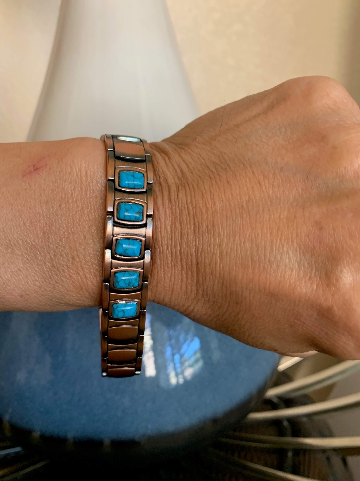 Turquoise Pure Copper Magnetic Bracelet Arthritis Pain Relief Energy