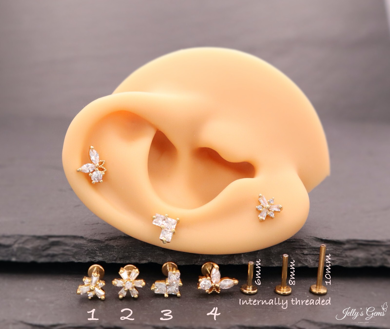 Internal Threaded Flat Labret Back Cartilage Helix Lobe Tragus Conch Earring UK