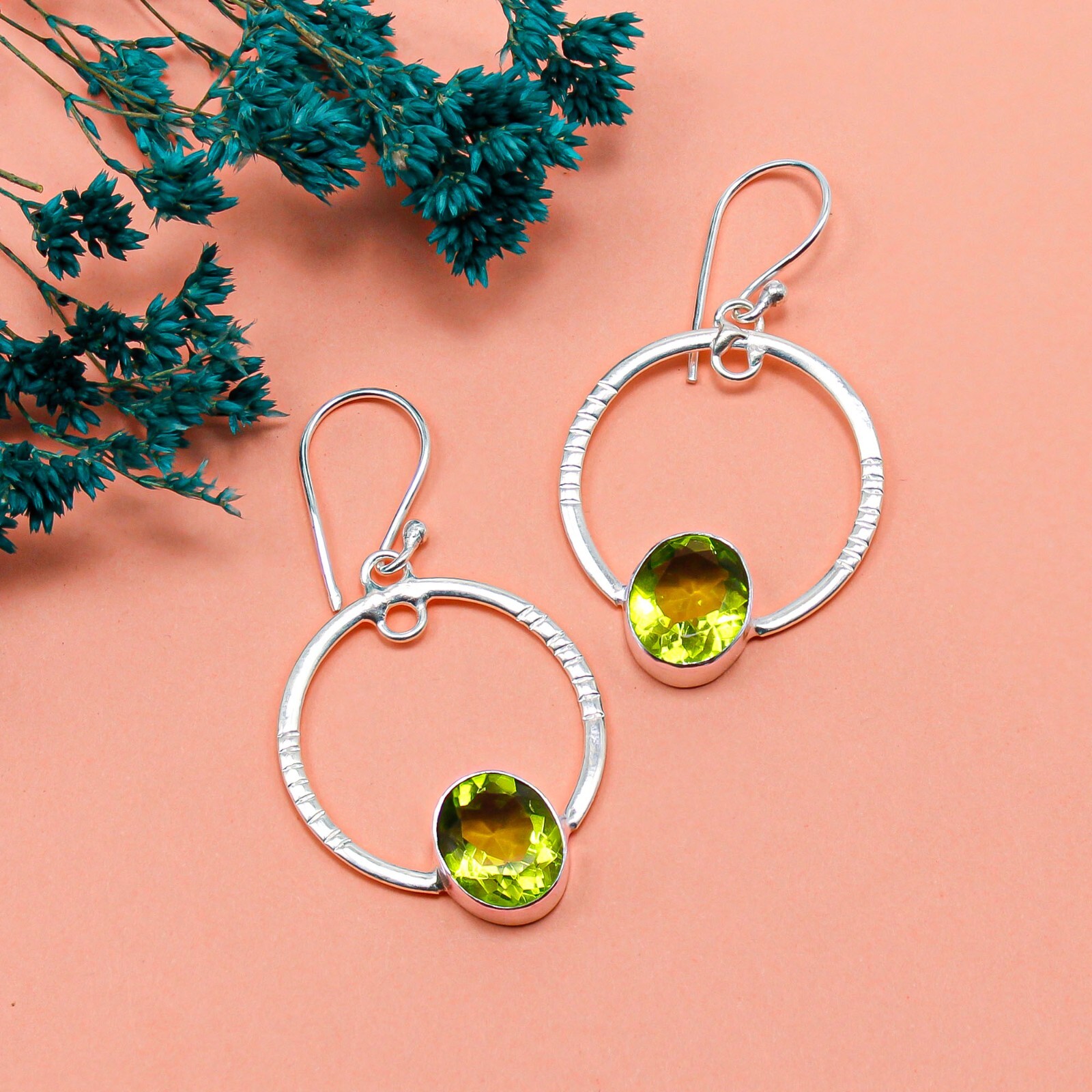 Peridot Gemstone 925 Sterling Silver Jewelry Handmade Earring For Women 1.37″